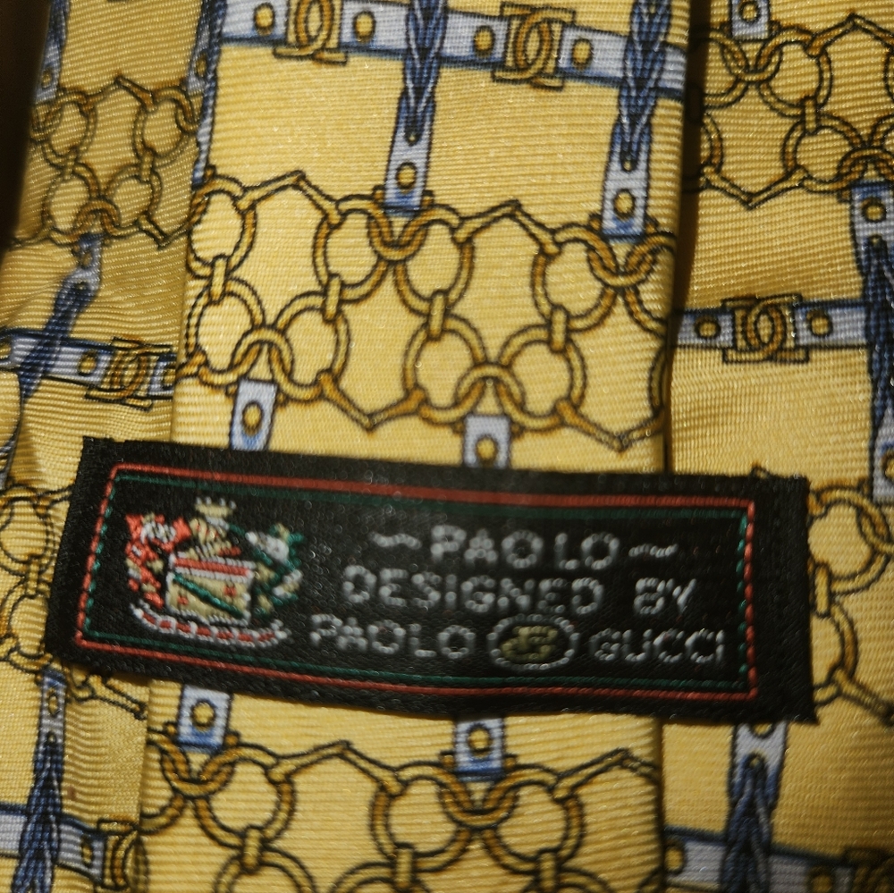 Gucci Yellow and Blue Patterned Men's Tie - Picture 2 of 4
